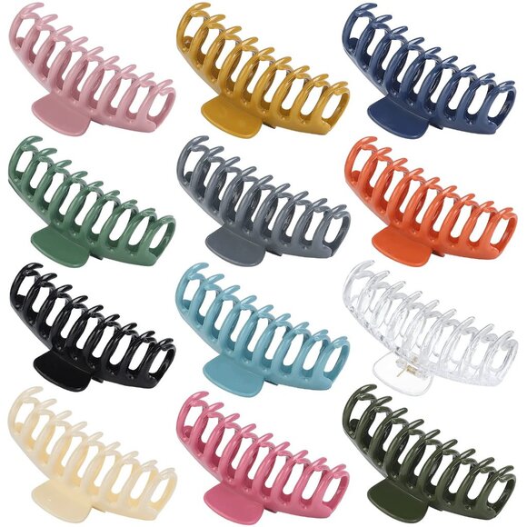 Accessories - Large 4.3 Inch Hair Claw Clips 12 Pack Durable Plastic Barrettes